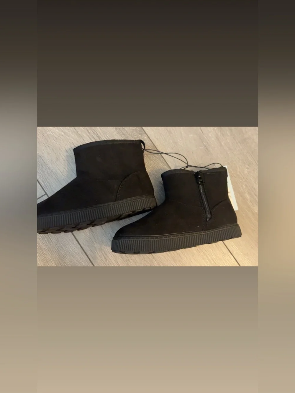 Cat & Jack Girls Size 11 Black Suede Ankle Boots Fur Lined Winter Fall New W Tag